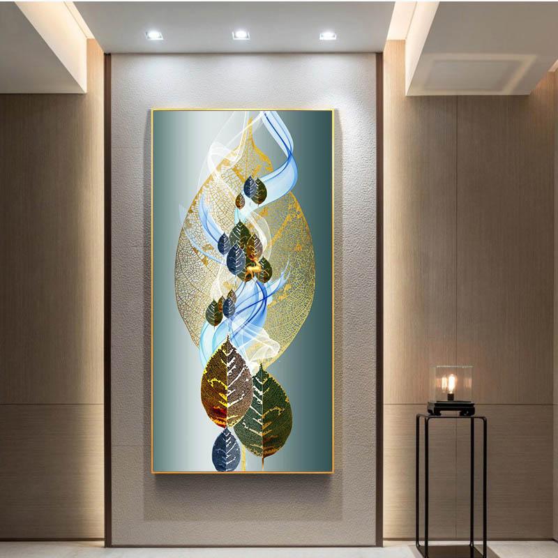 

Абстрактное растение, лист, холст, живопись, современные золотисто-черные постеры и принты для Cuadros, настенное украшение для гостиной, без рамки 60cm×170cm No Frame