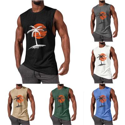 Summer New Style Men's Vest Muscle Men's Sports And Leisure Vest Heat Transfer Coconut Tree Men's Top T-shirt