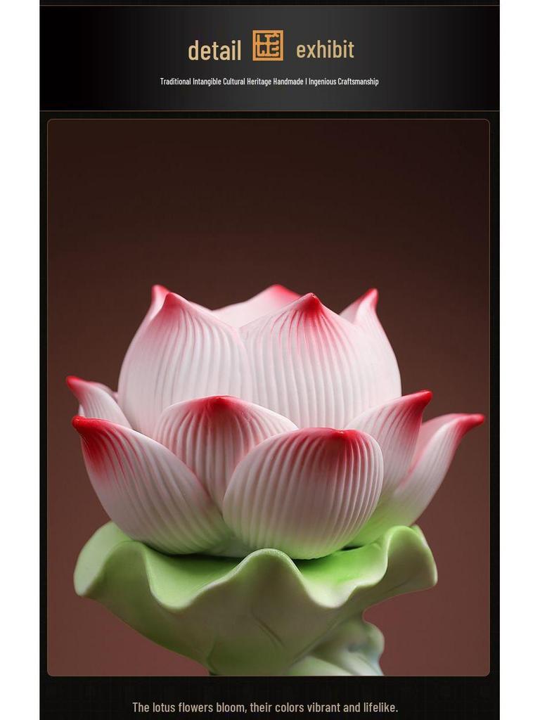 Lotus Ceramic Butter Lamp Holder for Buddhist Offerings - Candlestick & Candle Holder Ornament