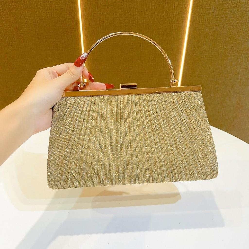 Pu Folded Clutch Handbag For Women With Zipper Pocket And Chain Strap