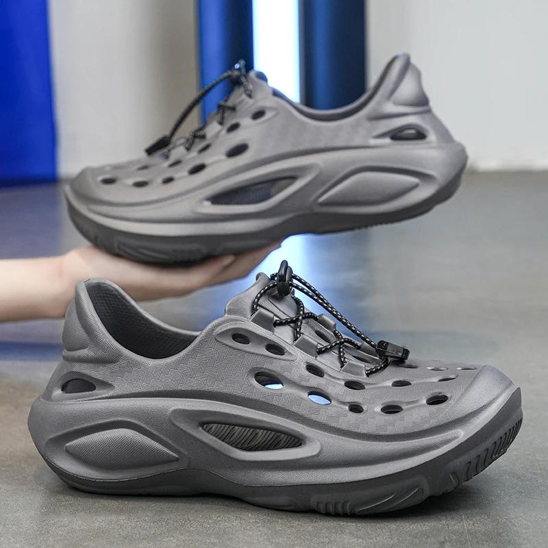 Men's Sandals 2025 Summer New Personalized Fashion Sports Leisure Perforated Shoes High Quality EVA Anti Slip Beach Shoes Male