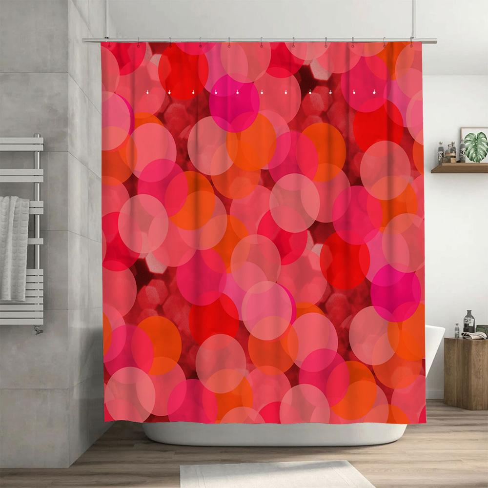 Modern Bathroom Decor: Bold Red Orange Circle Shower Curtain With Vibrant Blurred Light Design For Bathrooms