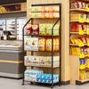 Snack Display Organizer 4/5 Tier Retail Rack Black Metal Candy Storage Shelf Cart with Wheels Wire & 15 Hooks Heavy-Duty Potato Chip Stand