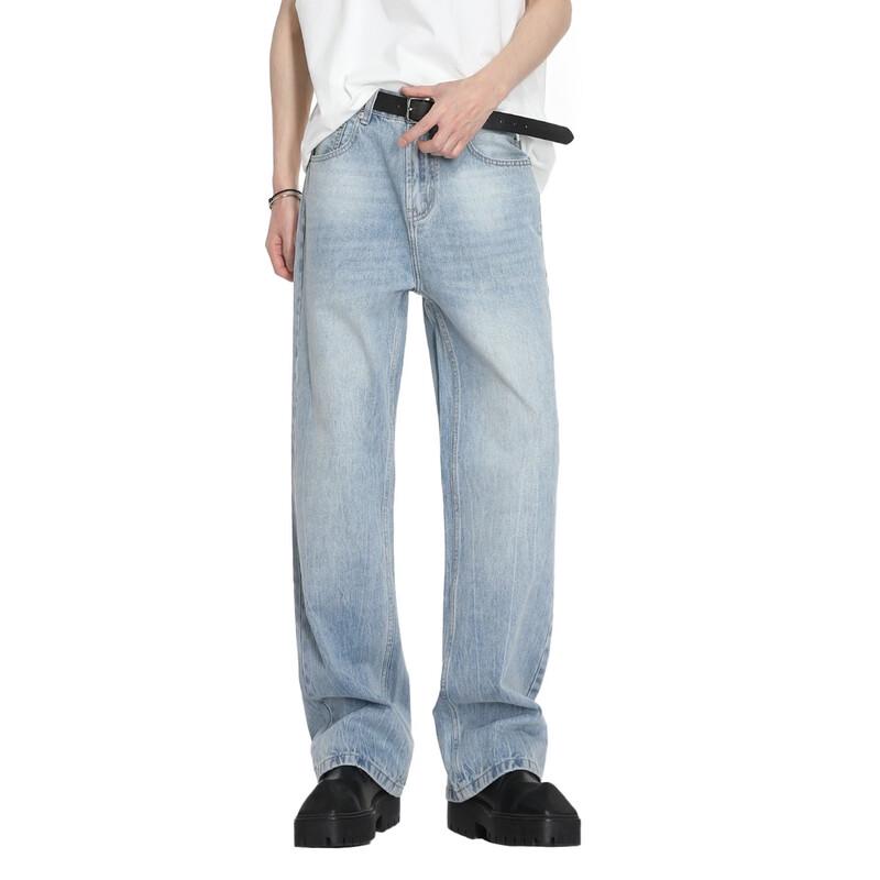 VOGUO RELAYB02 Men s Loose Straight Washed Blue Denim Jeans L