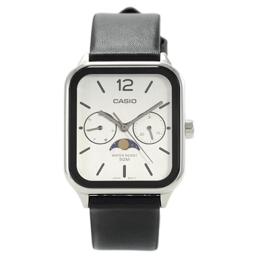 

Casio MTP-M305L-7A Moon Phase Retro Men s Watch Leather Strap Silver
