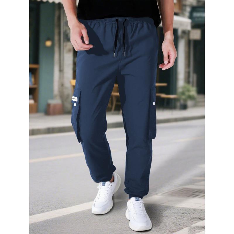 Mens Casual Drawstring Multi Pockets Straight Long Work Cargo Pants
