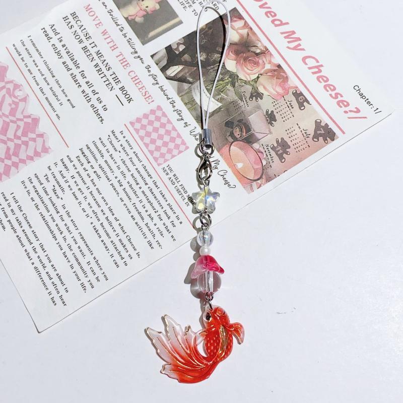 Aesthetic Gradient Goldfish Phone Charms With Shiny Star And Bead Decor Perfect For Phone Decoration Bag Pendant Girls Gift