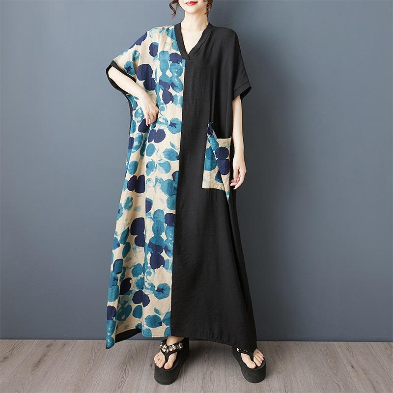 Rochie de vară lungă maxi casual largă din bumbac cu mânecă scurtă mărime plus vintage nouă în rochii pentru femei