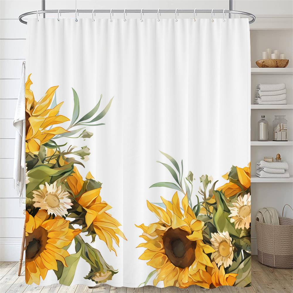 Floral Shower Curtain Watercolor Tulip Print Shower Curtain With Hooks, Waterproof Shower Curtain, Shower Curtains For Bathroom