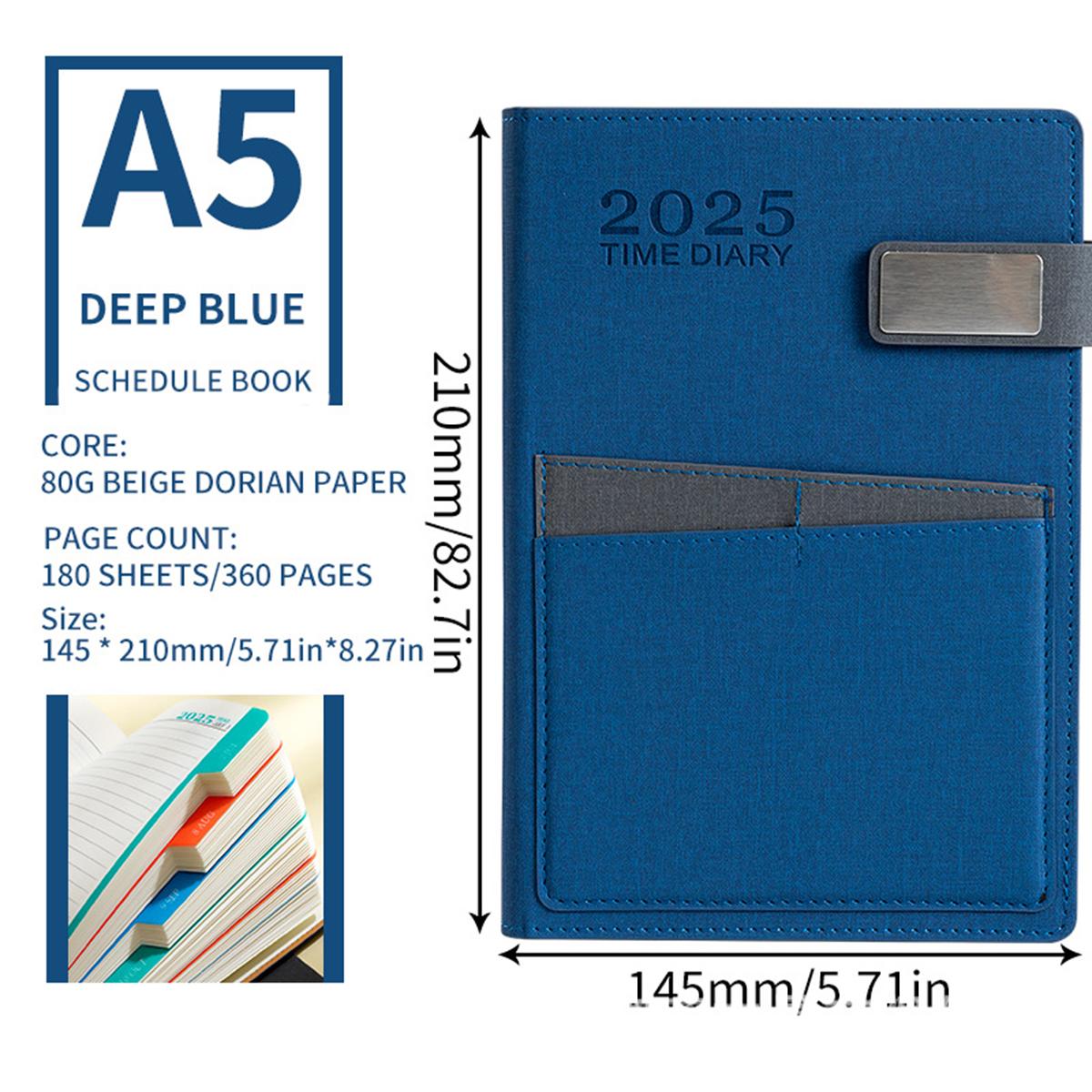 

Деловой календарь на 2025 год, кожаный формат А5, внутренние страницы на английском языке, ежедневник для студентов, дневник учета на 365 дней, блокнот, заметки, 200 листов A5