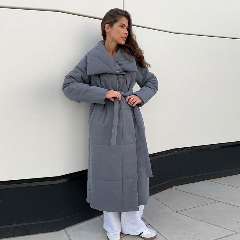 Winter Oversized Warm Long Cotton Padded Coats Women Loose Belt Quilted Parkas Jackets Thicken  Lace Up Single Breasted Overcoat