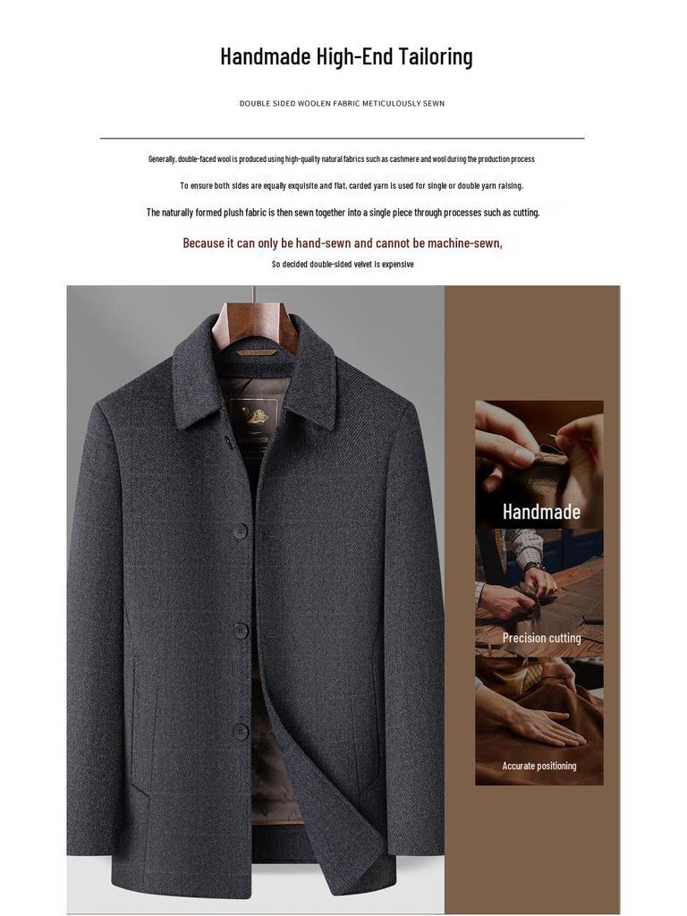 2025 Winter High-End Men's Wool Coat with Detachable Down Liner - Double-Sided Casual Jacket for Middle-Aged and Elderly