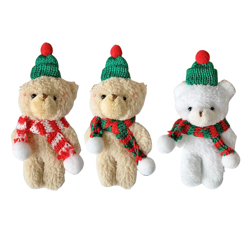 Lovely Cartoon Bear Doll with Christmas Scarf Hat Cake Decoration Plush Animal Stuffed Toy for Kid Girls Children Gift
