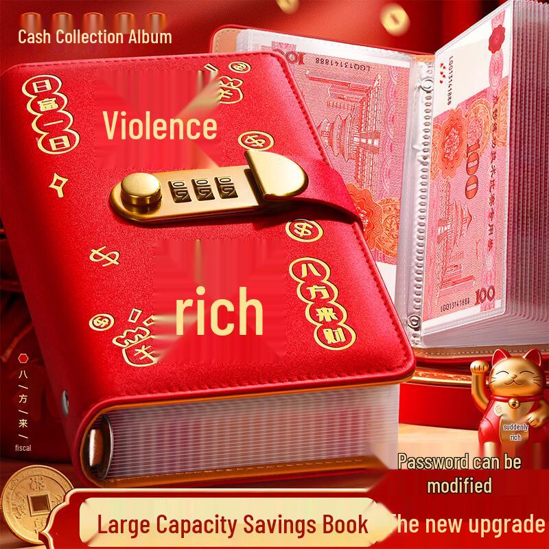Shuxing Leather Password Lock Cash Savings Organizer Book