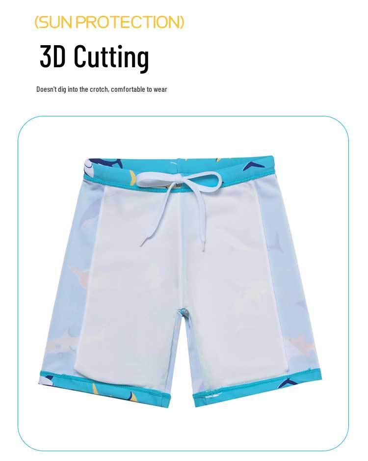 Korean Style Boys' Cartoon Shark 3-Piece Swimsuit Set: Long Sleeve, Shorts, Sunscreen, Breathable