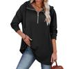 Women's Solid Color Zipper Drawstring Pocket Pullover Top Sweatshirt