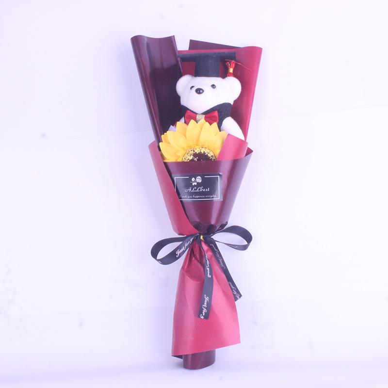 Graduation Bear Bouquet with Sunflower, Rose, and Doctor's Hat - Perfect Gift for Bachelor's or Master's Grad