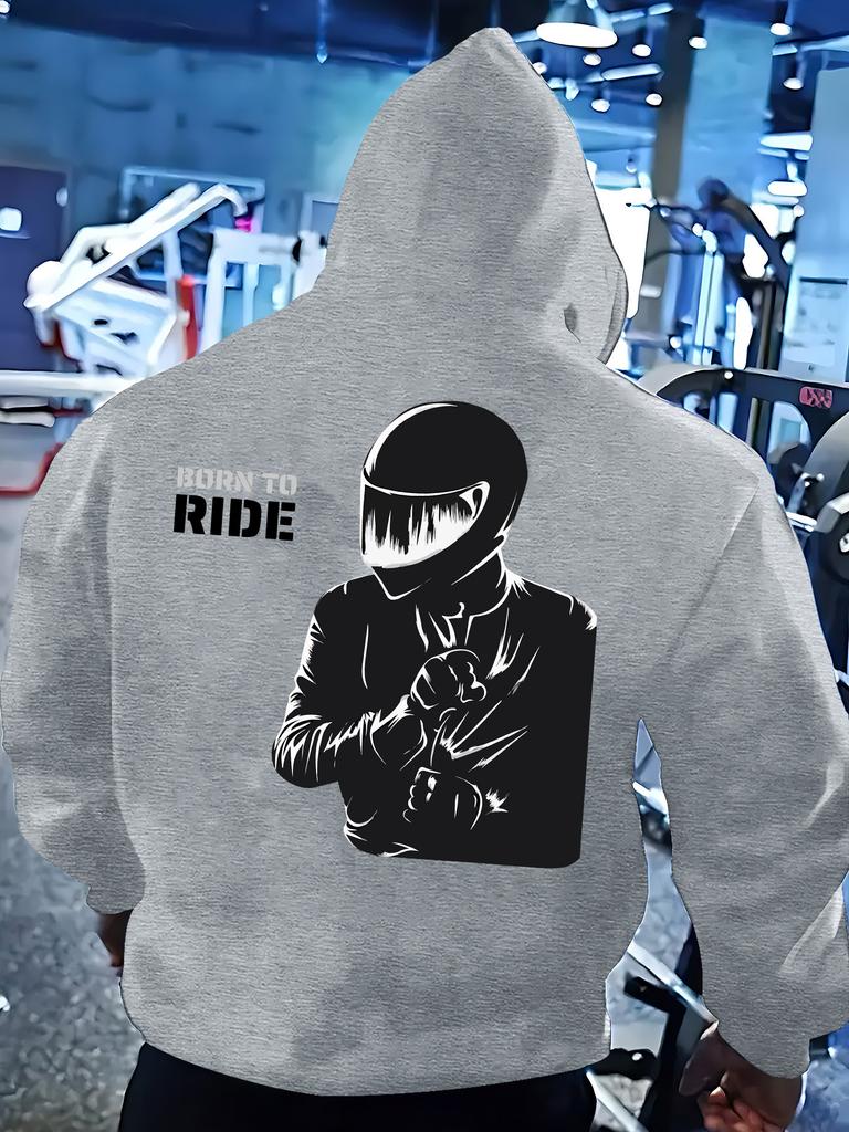 Trendymotorcycle rider printAmerican street hip-hop loose casual daily wearY2K hoodieSuitable for autumn and winter seasons