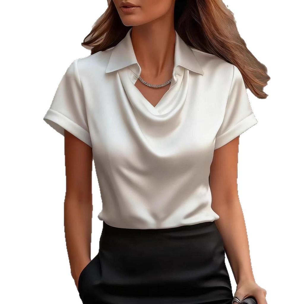 Women's Elegant Swing Collar Short Sleeve Top