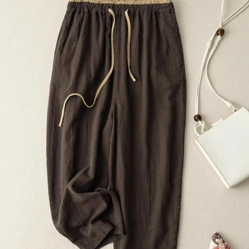 Retro Pendlerhose, Koreanische Version, Minimalistischer Stil Baumwoll-Leinen Weites Bein Lässige Hose Damen Locker Hängend Gerade Bein