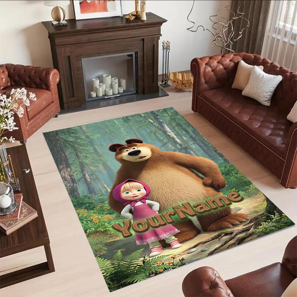 Masha Bear Customize Text Floor Mat Perfect for Outdoor Game Room Entryway Study room Anti-slip Rug Office home decor Spiritual Gift