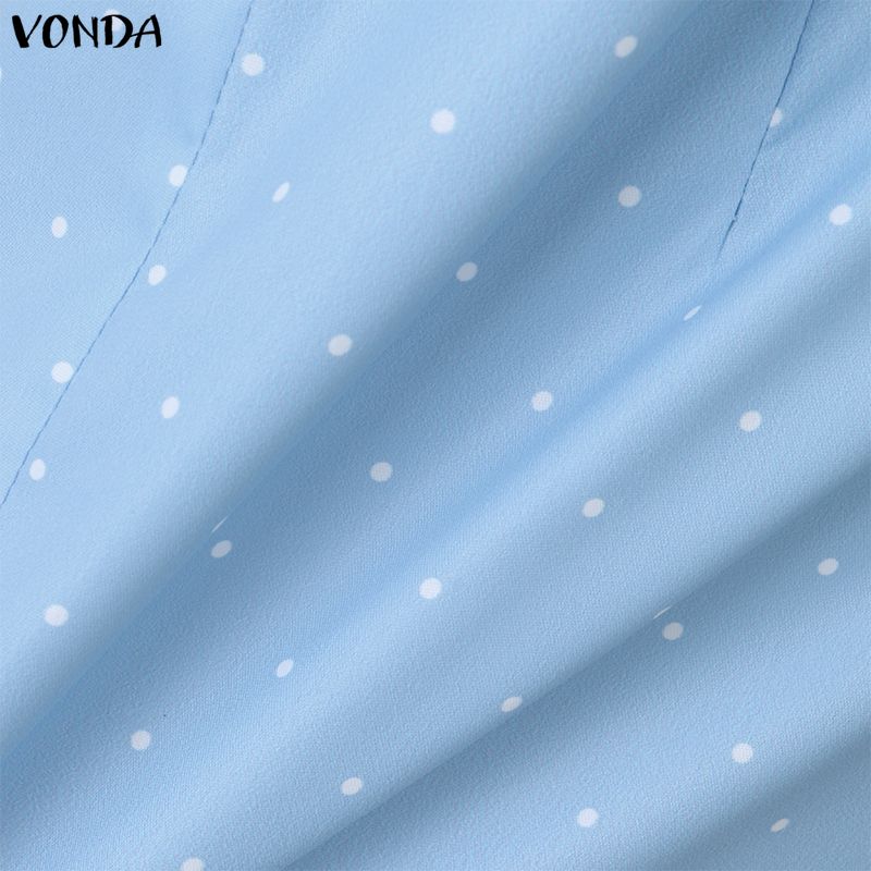 VONDA Rochie Mini Casual pentru Femei cu Gât Pătrat, Mâneci Scurte Bufante, Fundă și Buline