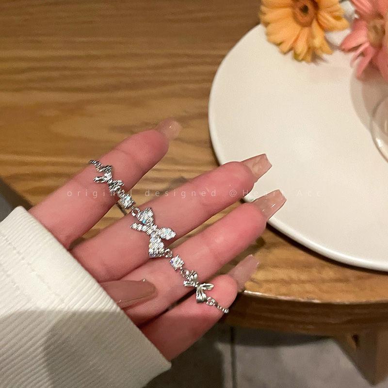 New Zircon Bow Pull Adjutable Bracelet Women' Veratile Light Luxu High-end Girlfriend Jewel
