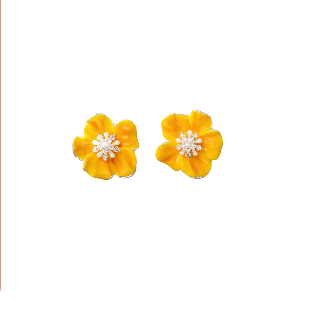 

Pendientes de flores esmaltadas amarillas, aretes de diseño elegante y dulce para mujer