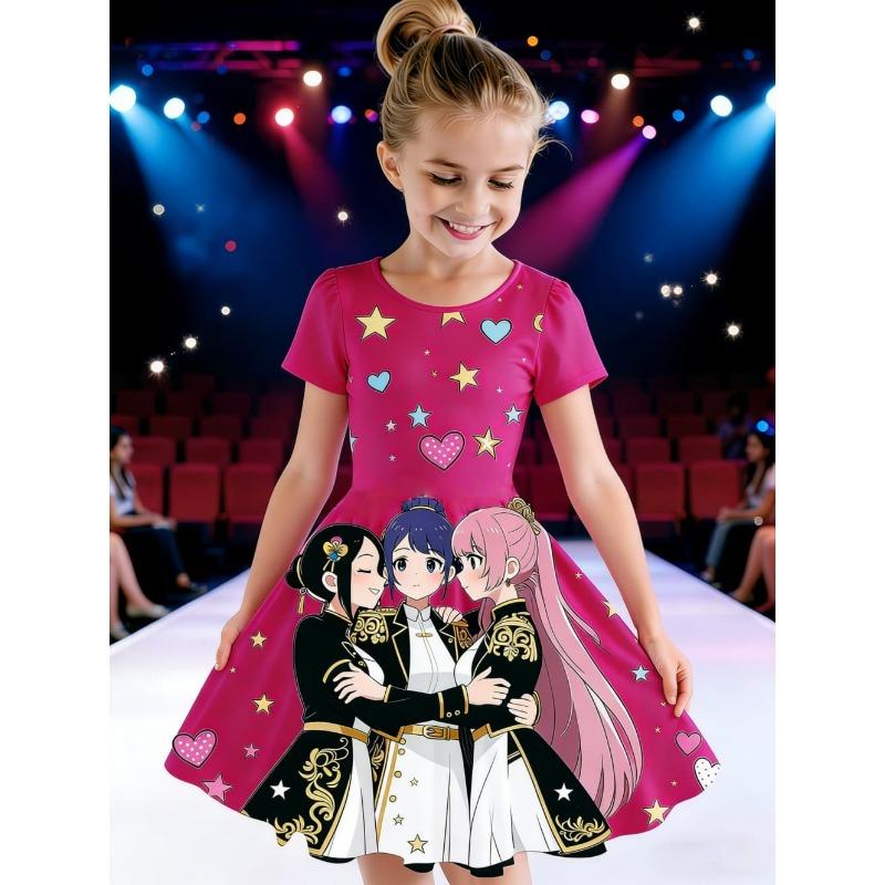 Dress for Girls Kpop Cartoon Graphic Funny Gift for Fan Harajuku Girl Clothes Summer Tops Short Sleeve Dress Children's Clothing