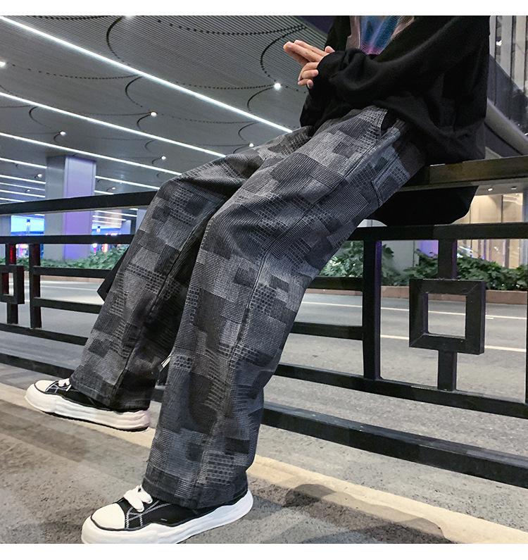 Herrenjeans im Hongkong-Stil, locker mit weitem Bein: Frühlings-Freizeit-Unregelmäßige Quadratische Wischhose