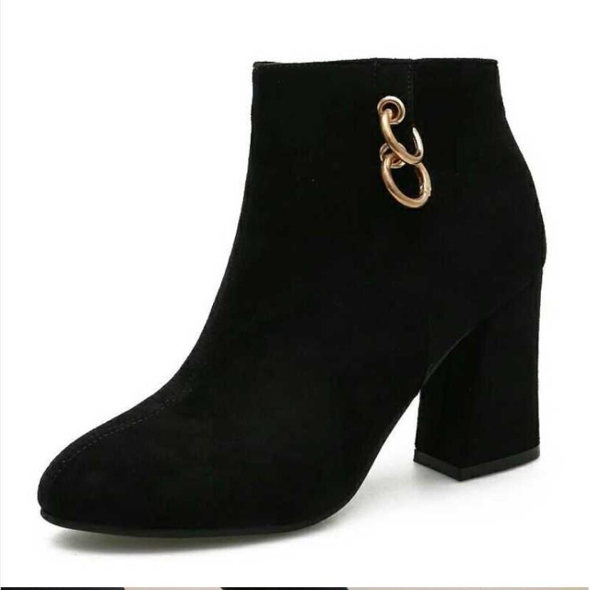 Women Warm And Velvet Women'S Boots Vintage Block Heel Ankle Boots Side Zipper High Heels Women Shoes Big Sizes Fg6