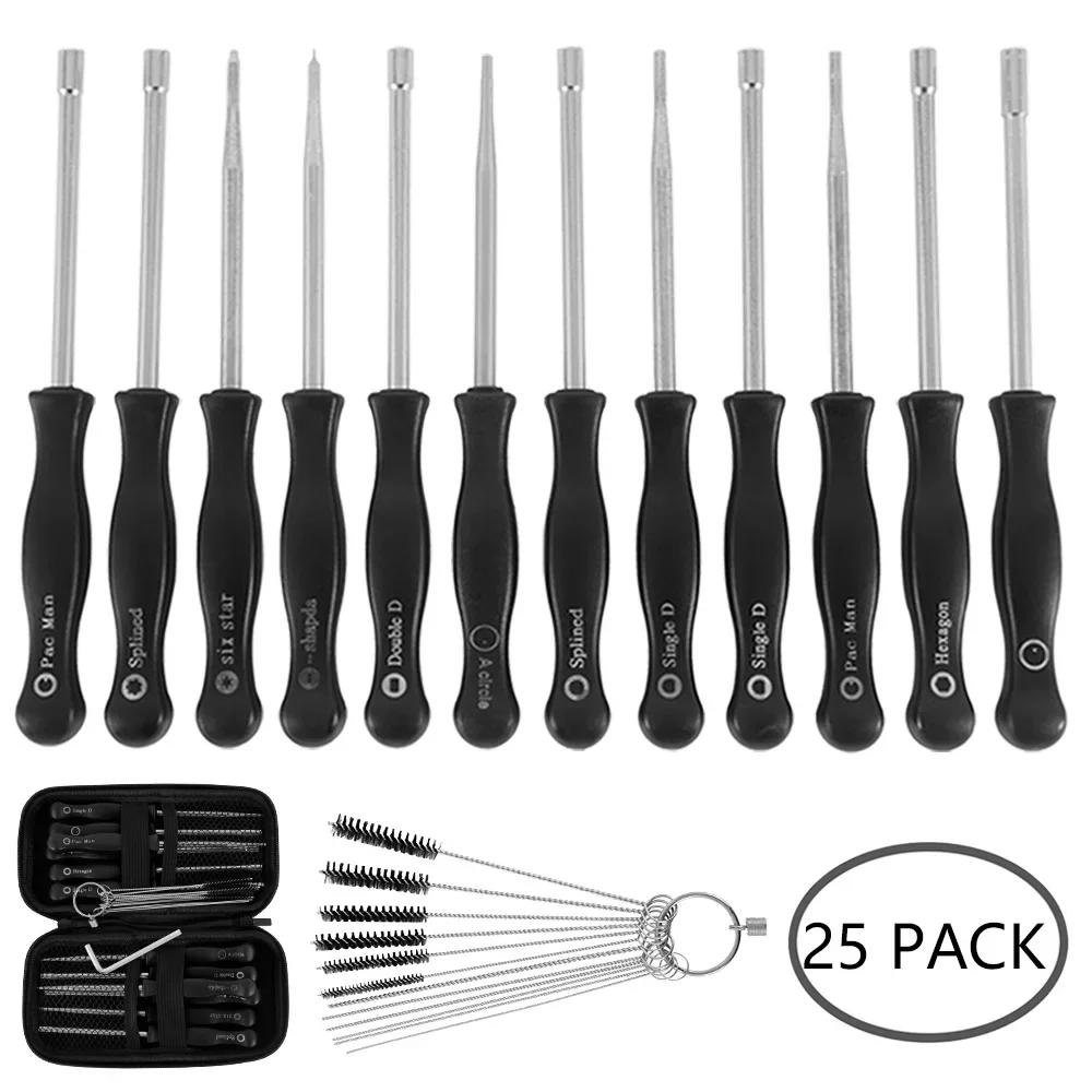 

Профессиональный набор из 25 инструментов для регулировки карбюратора с щеткой для чистки карбюратора, одинарным D-образным двойным D-образным шестигранным гнездом и отверткой