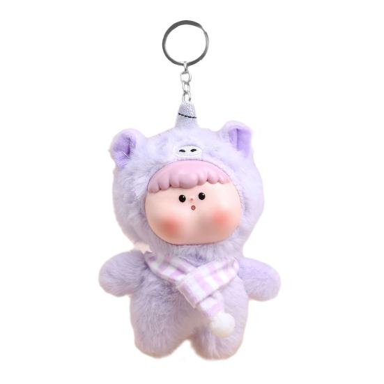 Pingente de Boneca Adorável Yousheng Chaveiro de Pelúcia Multifuncional com Fivela de Pendurar Formas de Animais Fofos Raposa Panda Rosto de Vinil Macio Amigo da Pele Presente