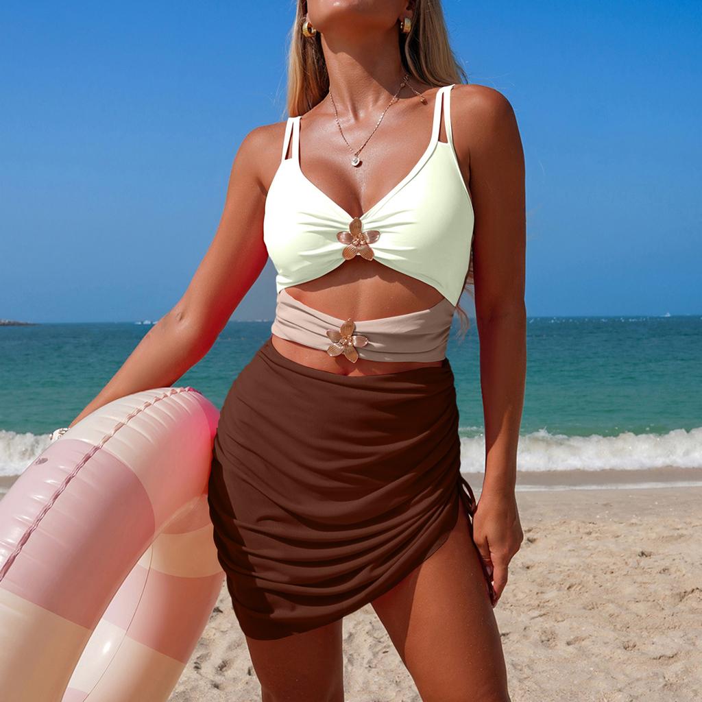 Damen Einteiliger Bikini Badeanzug, Sportliche Bademode