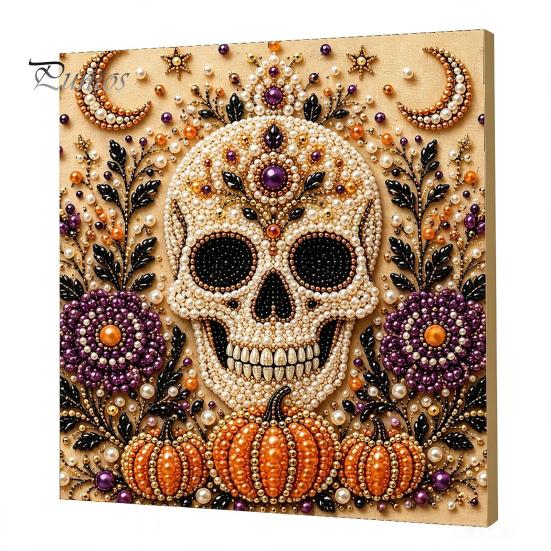 Ghost Pumpkin Art Craft Halloween Faux Pearl Kit, 3D Painting DIY Spooky Gem for Beginners Cute Set Adults, Autumn Home Wall Decor Crafting