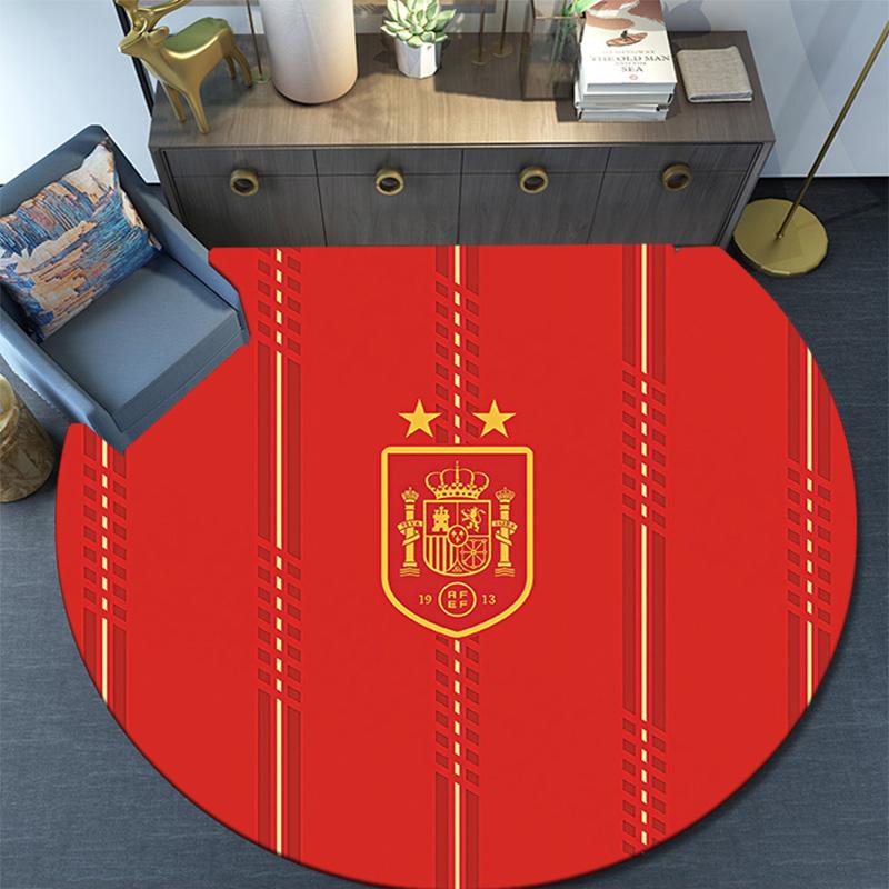 Spain National Football Team2 Round Area Rug,Carpet Rug for Living Room Bedroom Sofa Playroom Decor,Non-slip Floor Mat