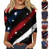 Modisches lässiges Damen-T-Shirt-Oberteil mit Rundhalsausschnitt, Dreiviertelärm und Unabhängigkeitstag-Aufdruck