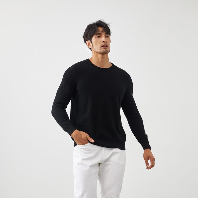 Men's 100% Cashmere Crew Neck Sweater - British Style Slim Fit for Autumn/Winter