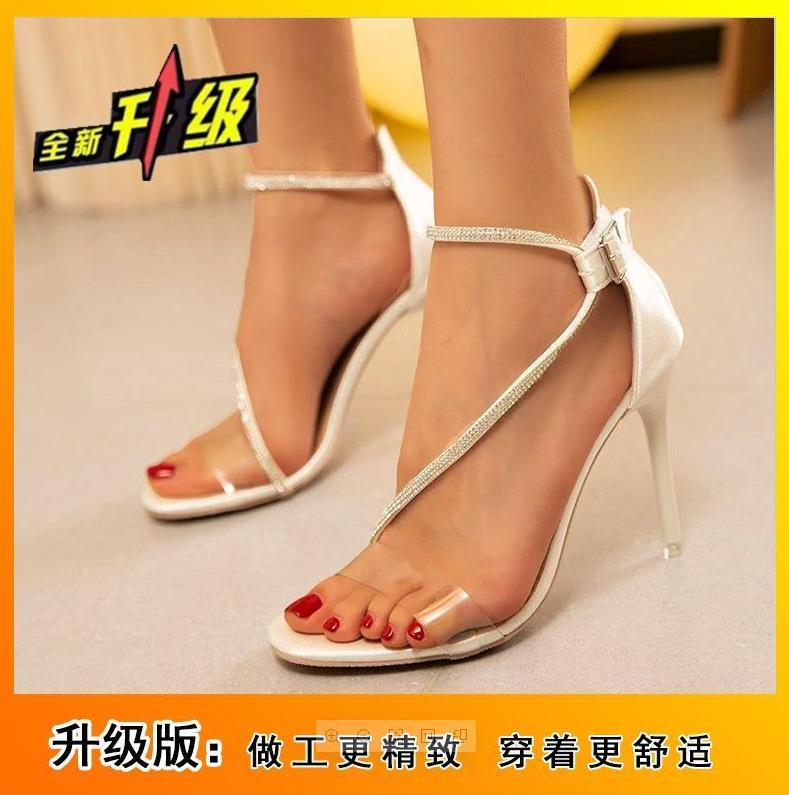 

Сексуальные шпильки, высокие каблуки, ремешки, элегантный европейский и американский стиль, модные босоножки с открытым носком, прозрачные босоножки с пряжкой на одном ремешке 40