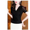 Summer New Style Cross V-neck Solid Color Mesh Bright Pink Slim Fit Short-sleeved Top for Women