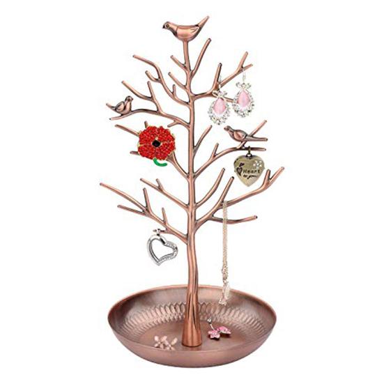 Vintage Bird Tree Jewelry Holder Trinkets Keys Earring Necklace Ring Bracelet Jewelry Accessories Display Organizer Stand Metal Storage Rack