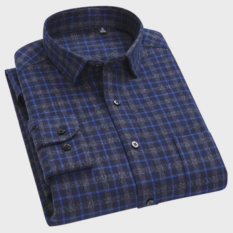 Herrskjorta i ren bomull med rutmönster, lång ärm - Stor storlek