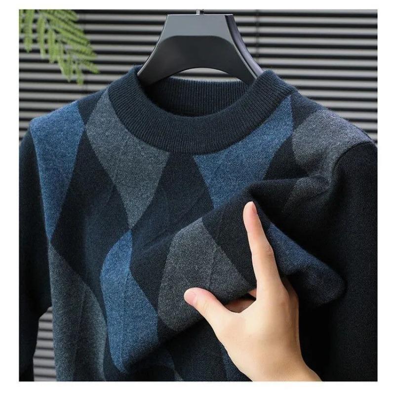 Autumn and Winter Men's Half Turtleneck Sweater Bottoming  Contrast Color Pullover Fashionable Casual Top