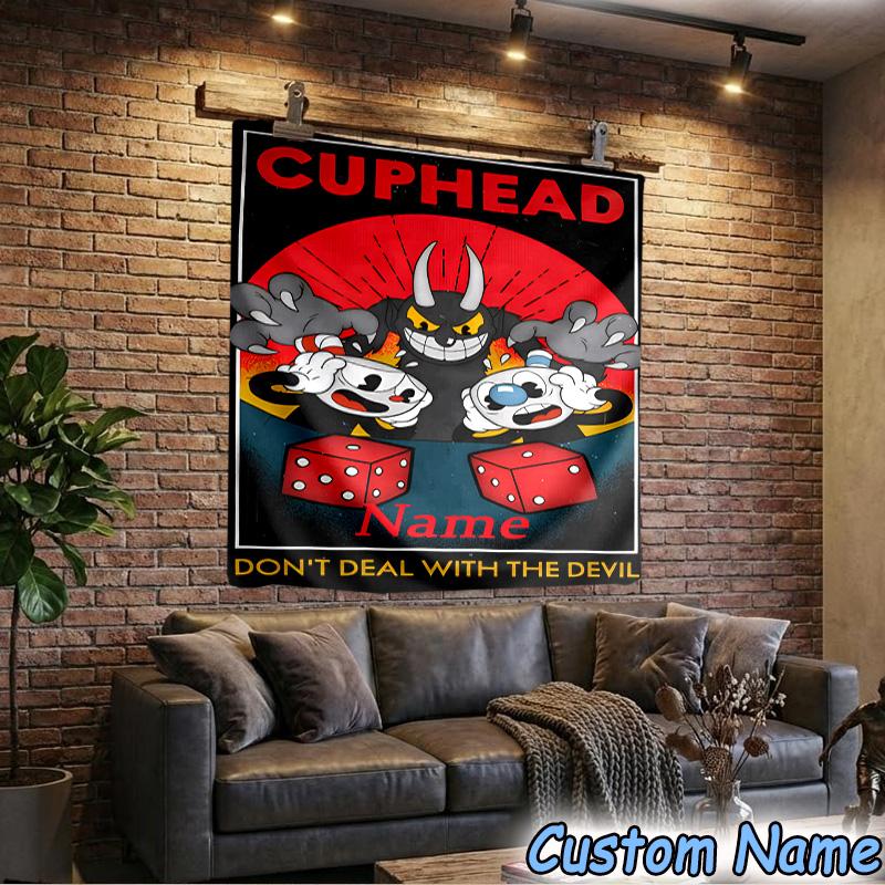 Custom Name Tapestry Cuphead Tapestry, Unique Design Tapestry, Suitable for Bedroom,Livingroom, Playroom,Heartwarming Fan Holiday Gifts