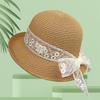 French Straw Hat Female Summer Sweet Cute Girl Floral Lace Strap Curled Sun Hat Seaside Beach Photo