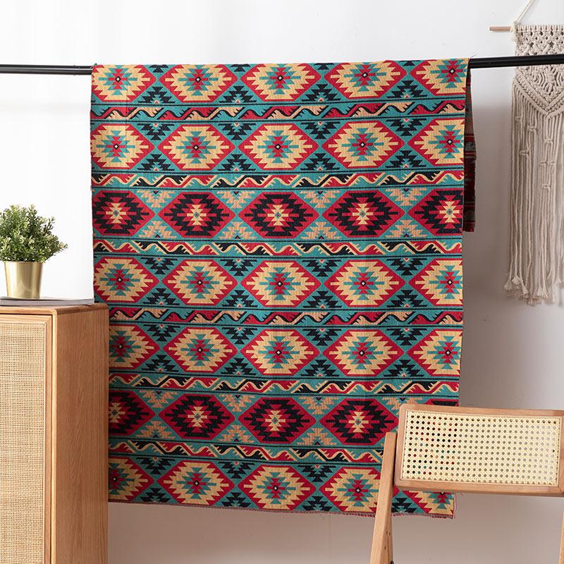 Ethnic Yarn-Dyed Jacquard Fabric Thicken Geometric Stripe Fabric DIY Sofa Tablecloth Bag Clothing Background Decorative Cloth