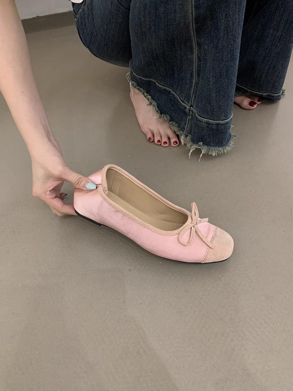 

2025 Gentle Evening Wind Bow Suede Single Shoes Inner Heightening Women s Shoes Shallow Mouth Soft Sole Grandma Shoes Ballet Shoes 35