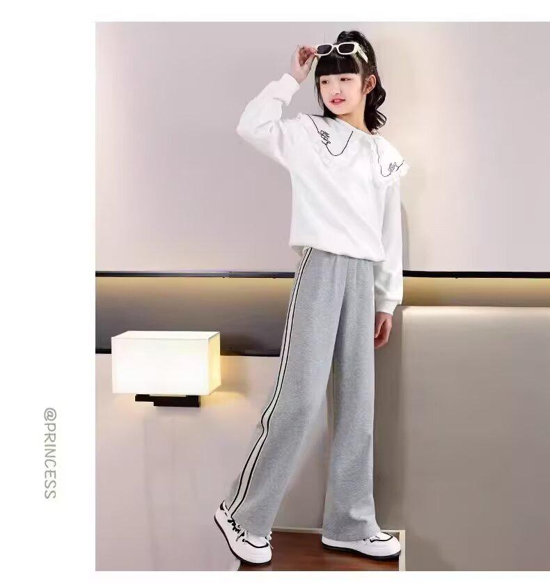 Dziewczęce spodnie z szerokimi nogawkami, podszyte polarem: Jesienno-zimowa odzież sportowa casualowa dla średnich i dużych dzieci