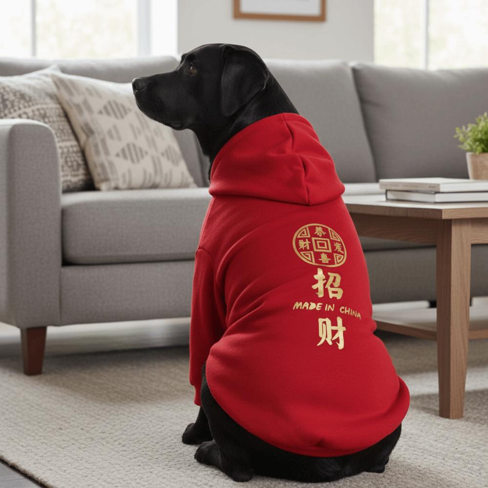 Thicken New Year Dog Hoodie Blessing Dog Fleece Coat Winter Puppy Clothes  Indoor Outdoor