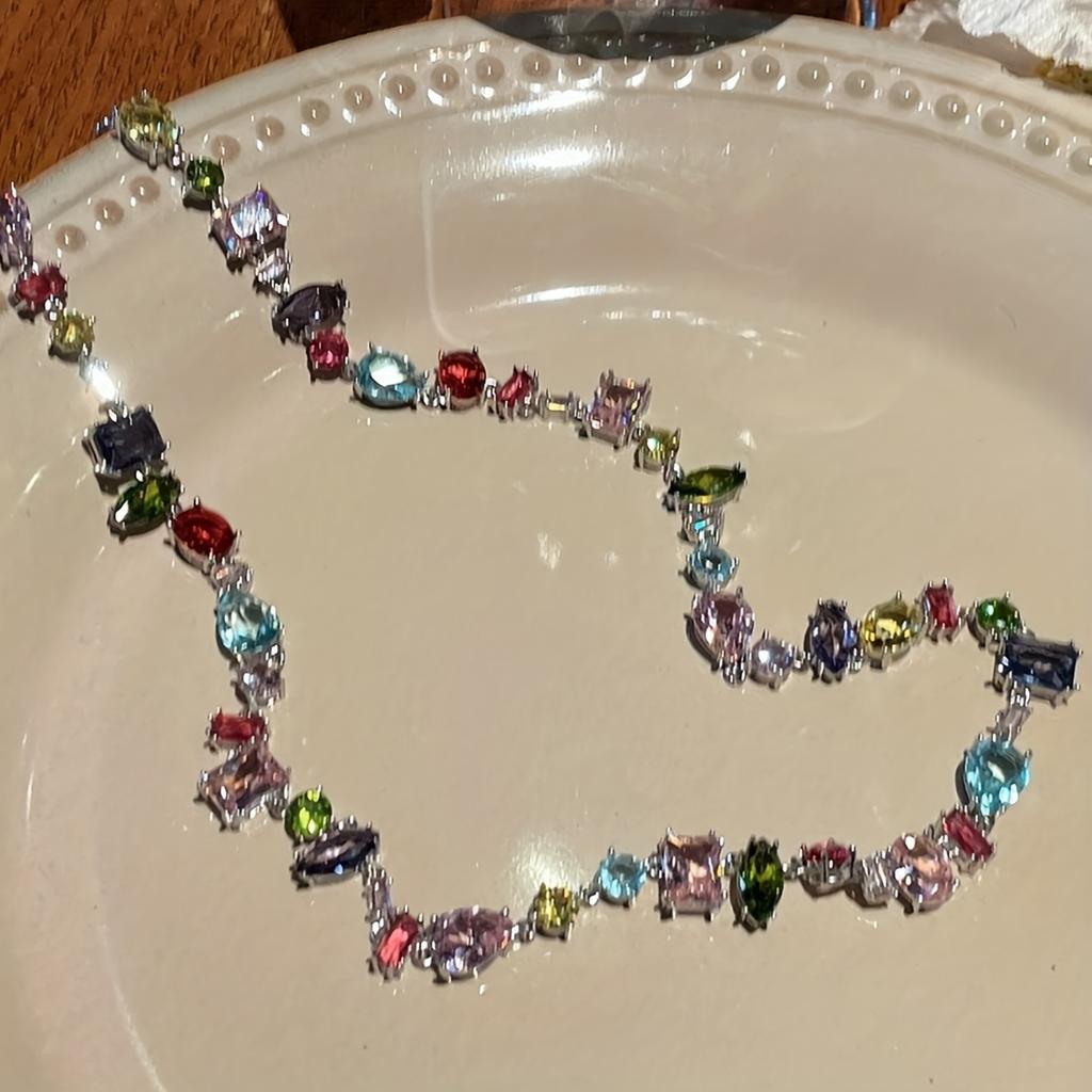 Candy Color Crystal Zircon Necklace, Sparkling Y2K Style, Rainbow Collarbone Chain, Jewelry Gift, Suitable for Eid Al-Fitr.